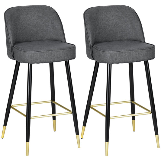 Bar Height Bar Stools Set of 2, Contemporary Upholstered Armless Kitchen Chairs with Back, Footrest and Steel Legs, Bar Chairs for Dining Room, Home Bar, Grey - Gallery Canada
