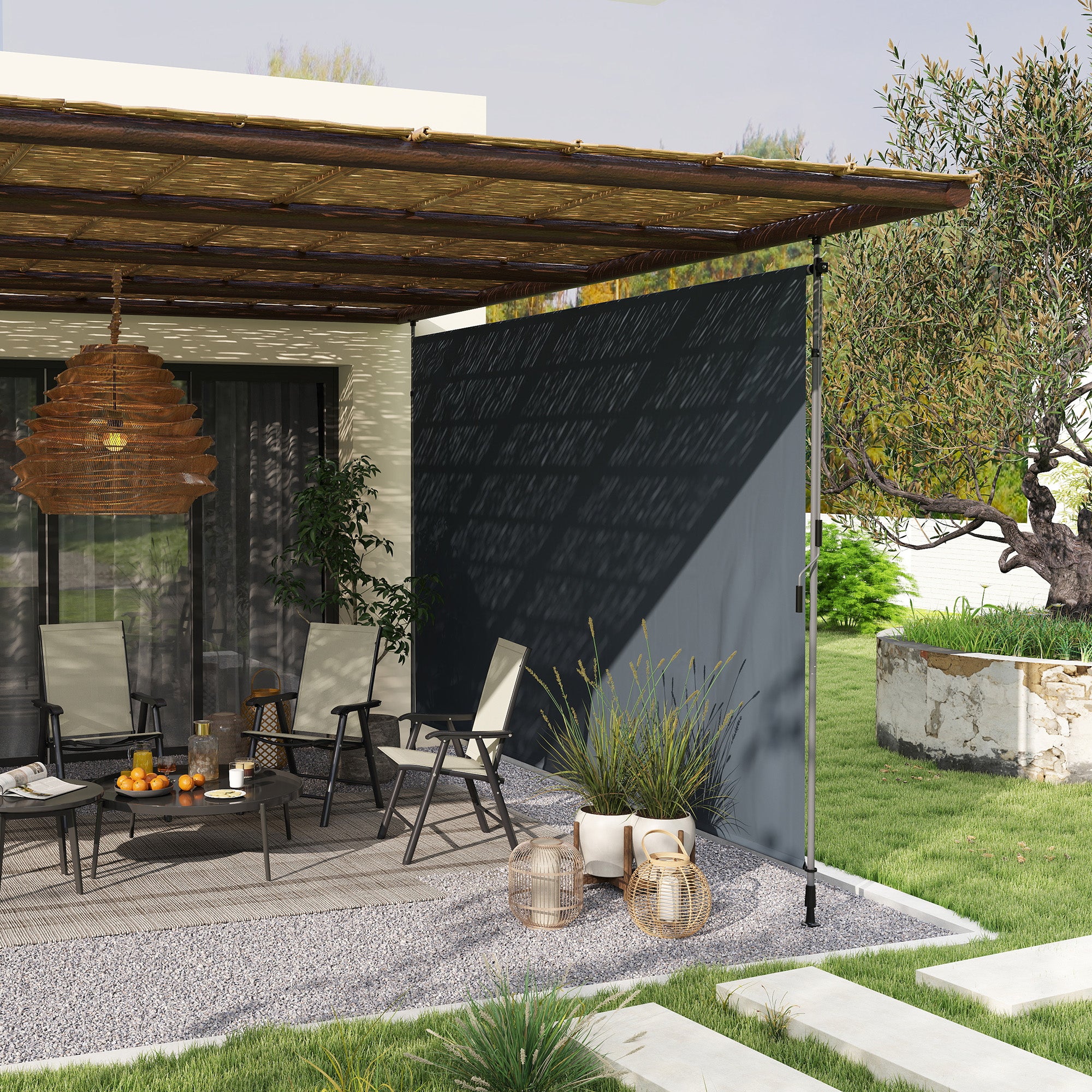 13' x 10' Manual Retractable Patio Awning, Outdoor Privacy Screen with UPF30+ &; Water-Resistant Fabric, Dark Grey Patio Awnings Dark Grey at Gallery Canada