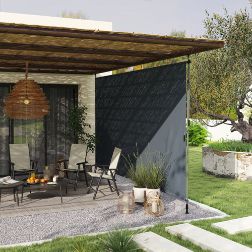 13' x 10' Manual Retractable Patio Awning, Outdoor Privacy Screen with UPF30+ &; Water-Resistant Fabric, Dark Grey