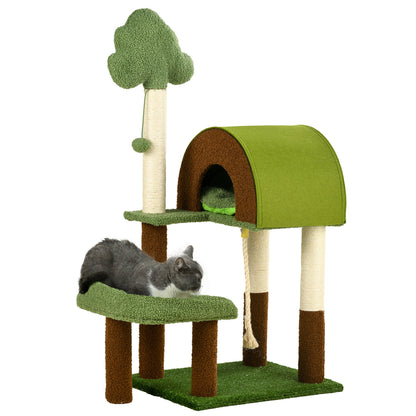 42" Cat Tree with Scratching Posts, Cat Tower for Indoor Cats with Bed, House, Toy, Forest Themed, Green Cat Towers Green  at Gallery Canada