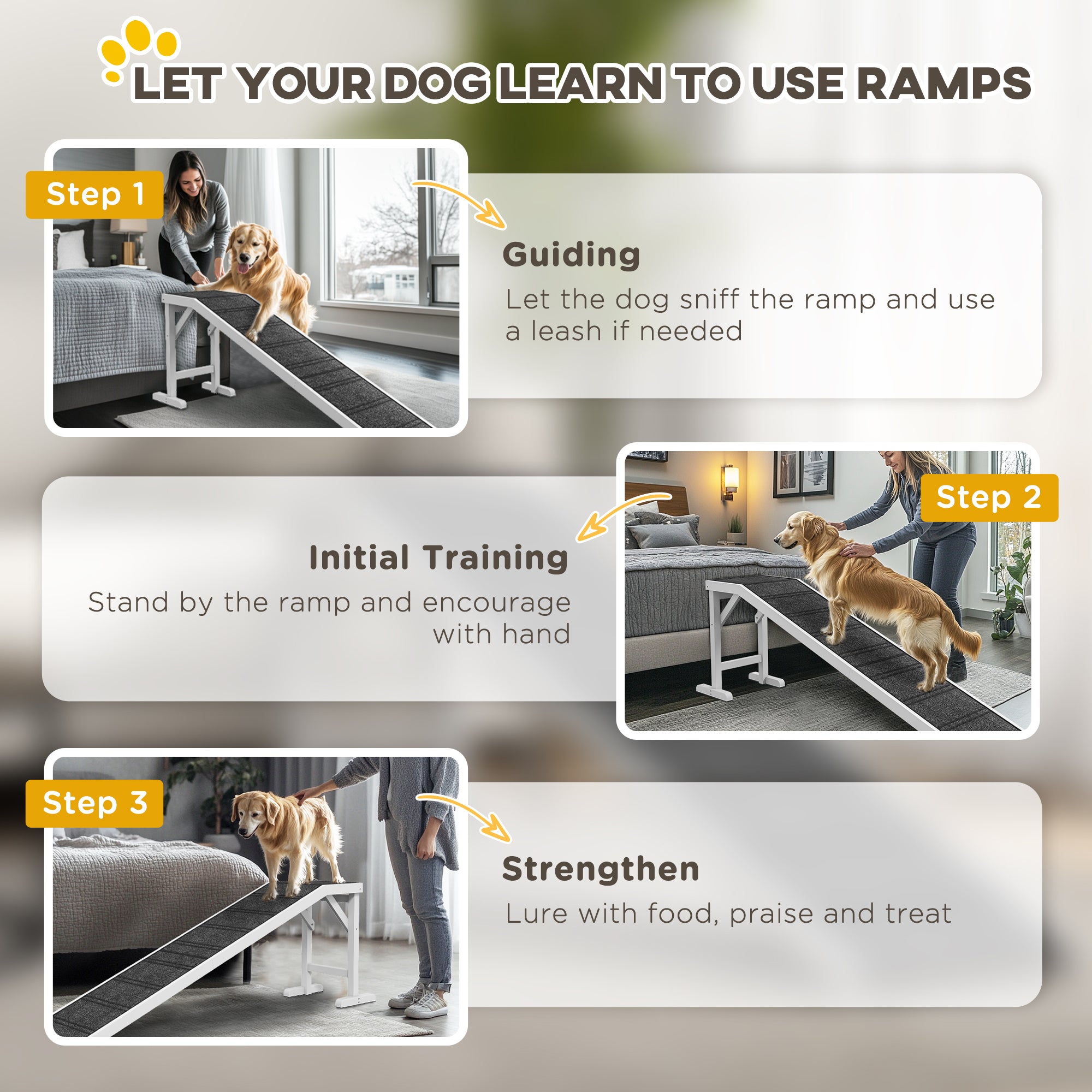 Pet Ramp, Dog Bed Steps with Non-slip Carpet, Top Platform, 74