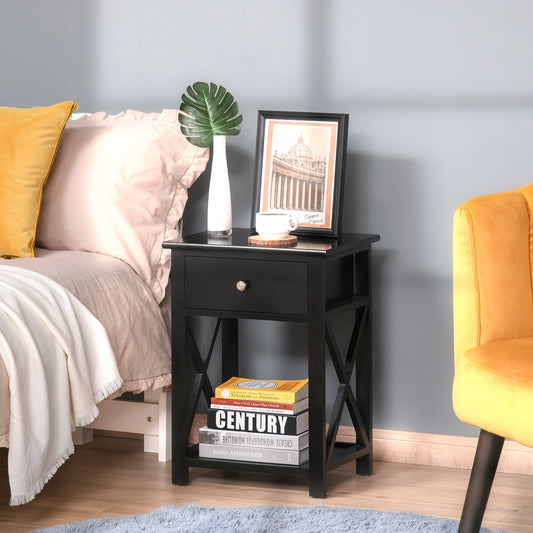 Wooden End Table Narrow Small Nightstand with Drawers Side Table for Bedroom, Black - Gallery Canada