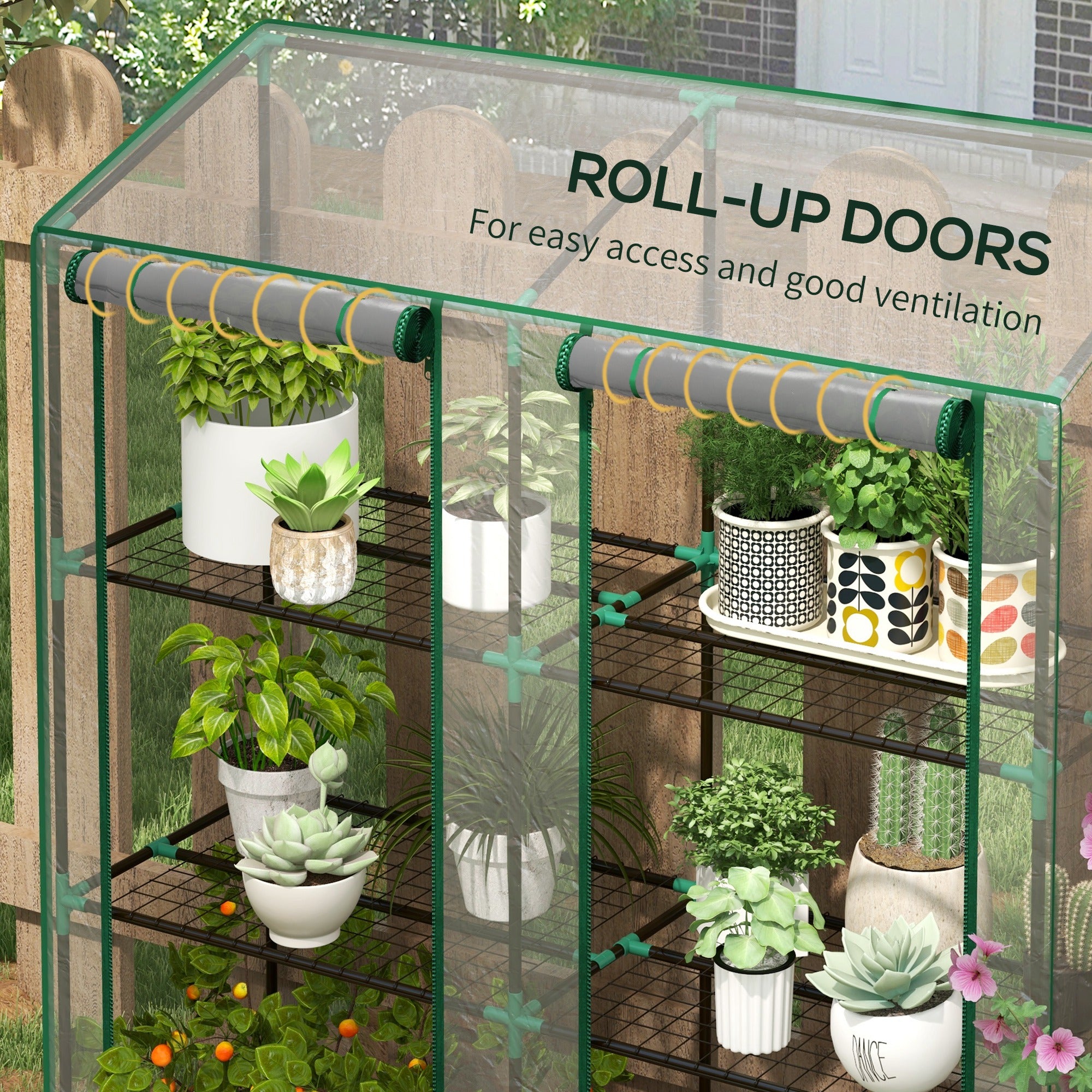 Portable Mini Greenhouse Green House with 3 Tier Shelves, Reinforced Cover, Roll-up Doors, 56.3