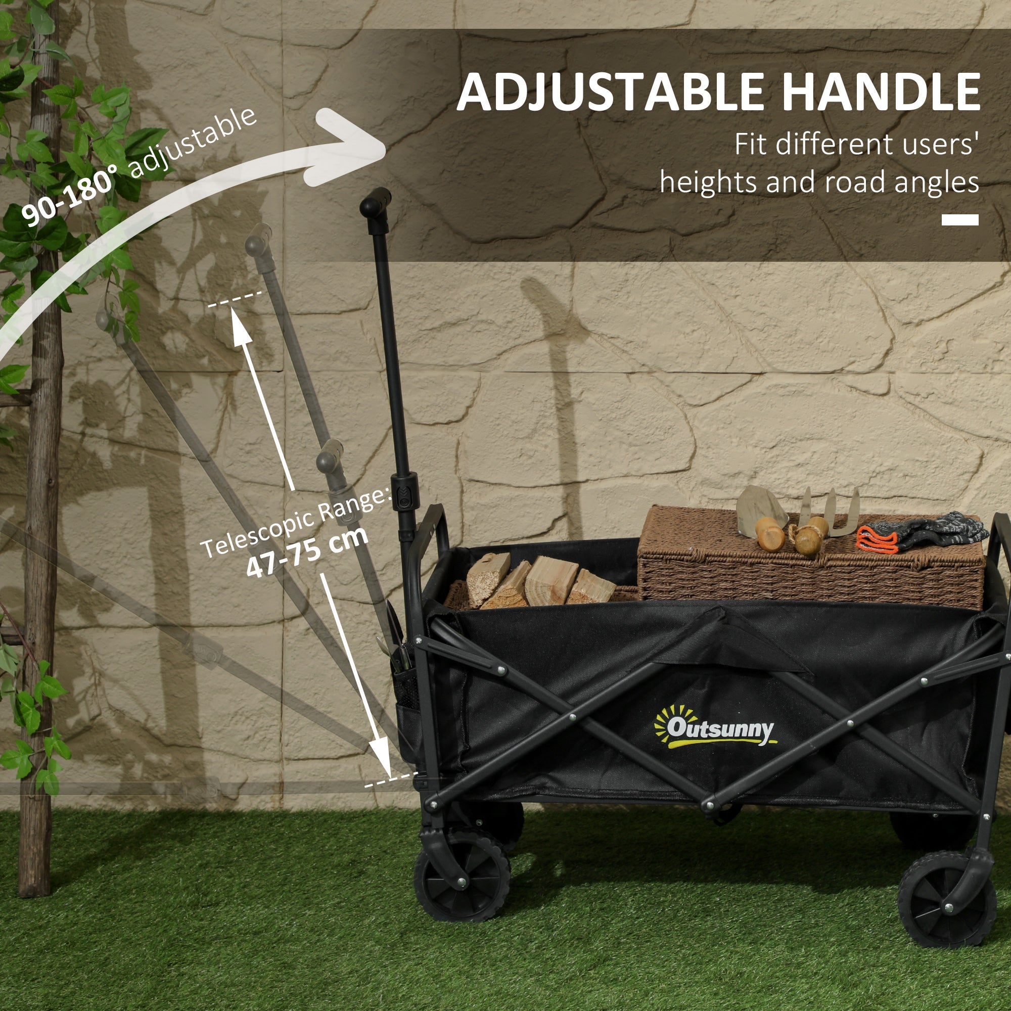 Collapsible Folding Garden Cart, Heavy Duty Lawn Wagon with Universal Wheels and Adjustable Handle, Black Folding Garden Carts at Gallery Canada