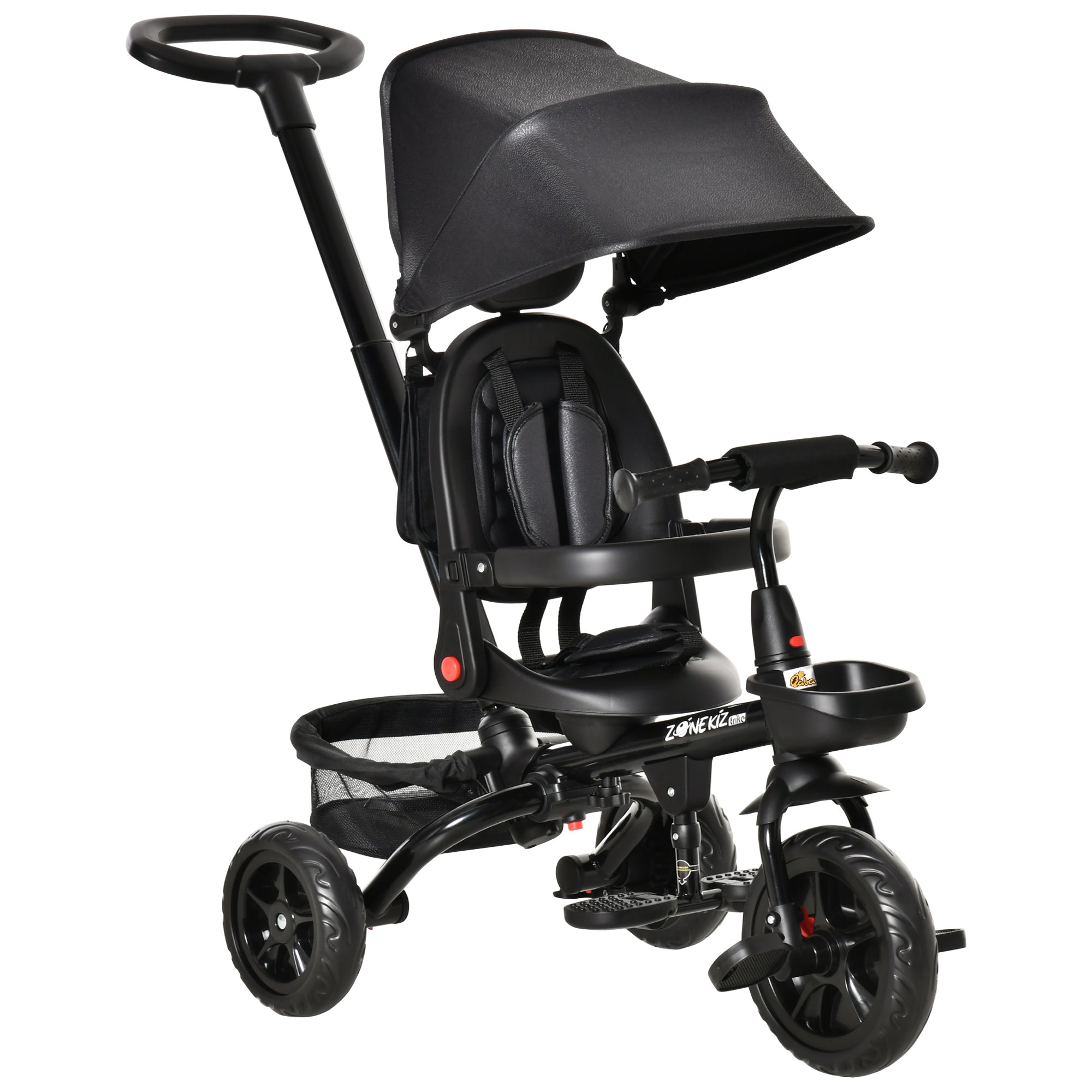 4-in-1 Baby Tricycle with Adjustable Seat, Handle, Canopy, Storage, Black Tricycles for Kids Black  at Gallery Canada