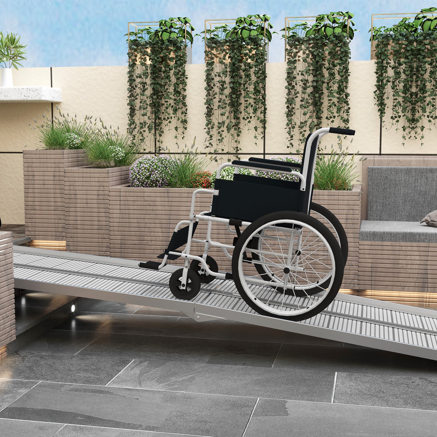 10' Foldable Handicap Ramp for Home, Steps, Doorways, Aluminum Wheelchair Ramp, Textured Threshold Ramp, Silver Knee Walker & Wheelchair Ramps at Gallery Canada