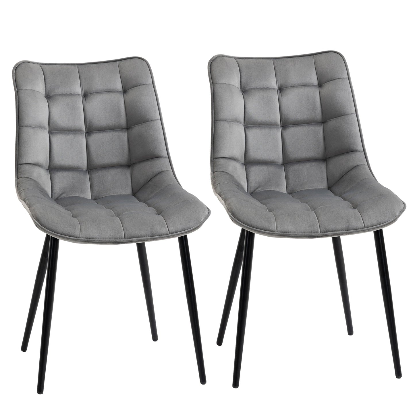 Upholstered Dining Chair Lounge Chair Soft Set of 2 Velvet-Touch Kitchen Reception Living Room Chair with Metal Legs, Grey Bar Stools Grey  at Gallery Canada