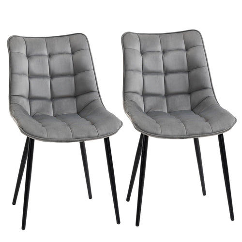 Upholstered Dining Chair Lounge Chair Soft Set of 2 Velvet-Touch Kitchen Reception Living Room Chair with Metal Legs, Grey