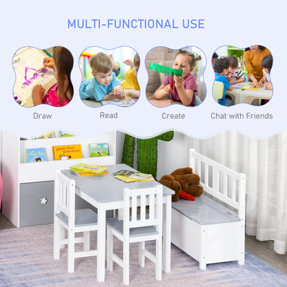 4-Piece Set Kids Wood Table Chair Bench with Storage Function Gift for Toddlers Kids Table Sets   at Gallery Canada