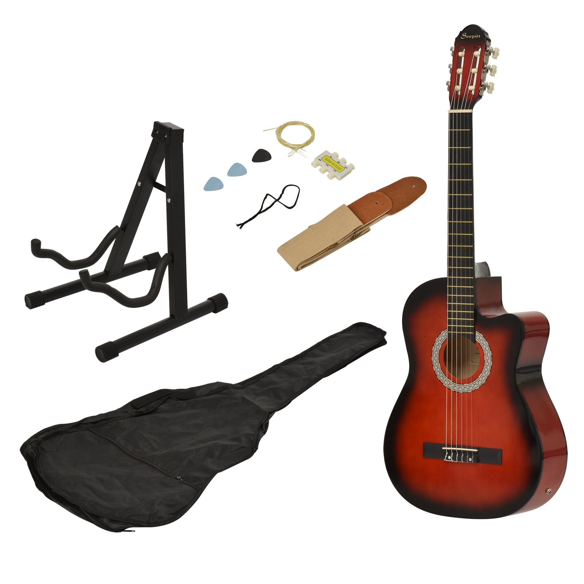 39.5 Inch Acoustic Electric Guitar for Beginner with Strings, Stand, Beige Strap, 3 Picks and Case Bag, Wine Red Electronic Musical Pianos   at Gallery Canada