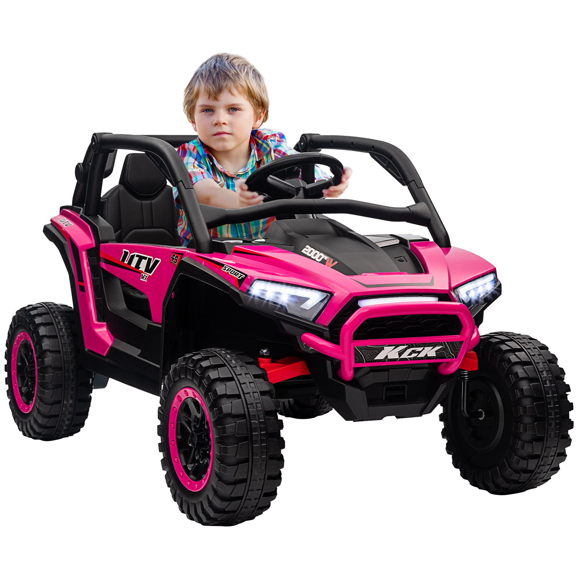 2 Seater 24V 7AH Ride on Truck, Electric Car for Kids w/ Spring Suspension, Remote Lights, Horn, Music, Pink Electric Toy Cars   at Gallery Canada