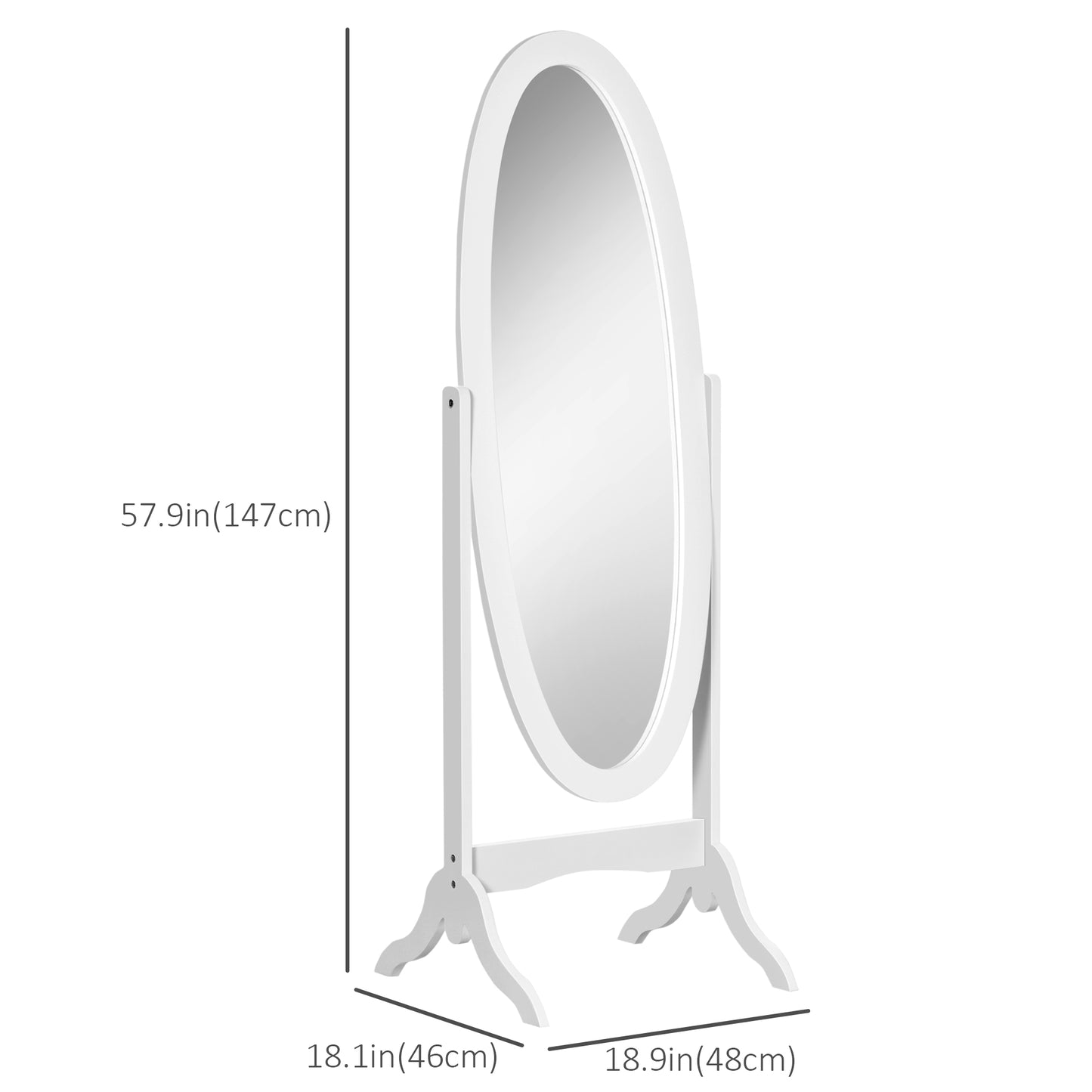 Floor Standing Mirror Full Length Mirror with Adjustable Angle Oval Frame for Dressing Room Bedroom Living Room White Full Length Mirrors at Gallery Canada