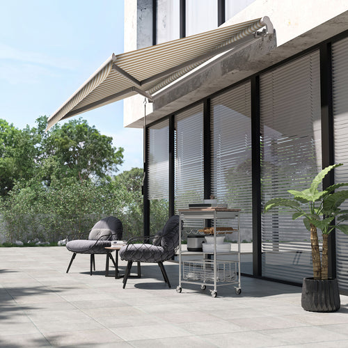 12' x 10' Retractable Awning Patio UV Resistant Fabric and Aluminum Frame for Deck, Balcony, Yard, Beige
