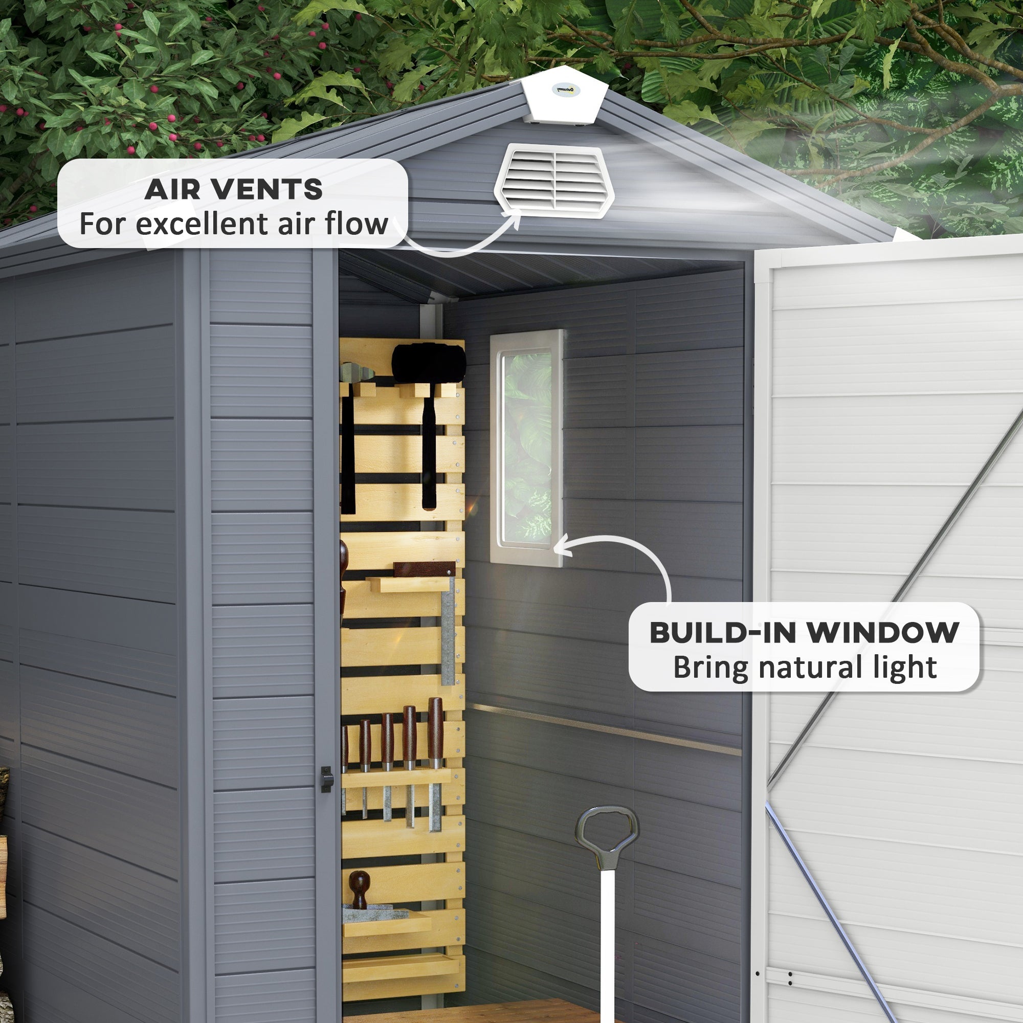 4.5' x 6' Garden Storage Shed with Latch Door, Vents, Sloped Roof, PP, Grey Sheds   at Gallery Canada