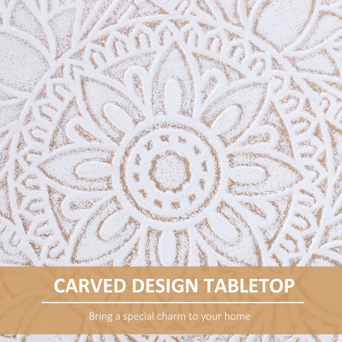 Round Coffee Table, Carved Floral End Table with Tray-style Top and Wooden Legs for Living Room Coffee Tables   at Gallery Canada