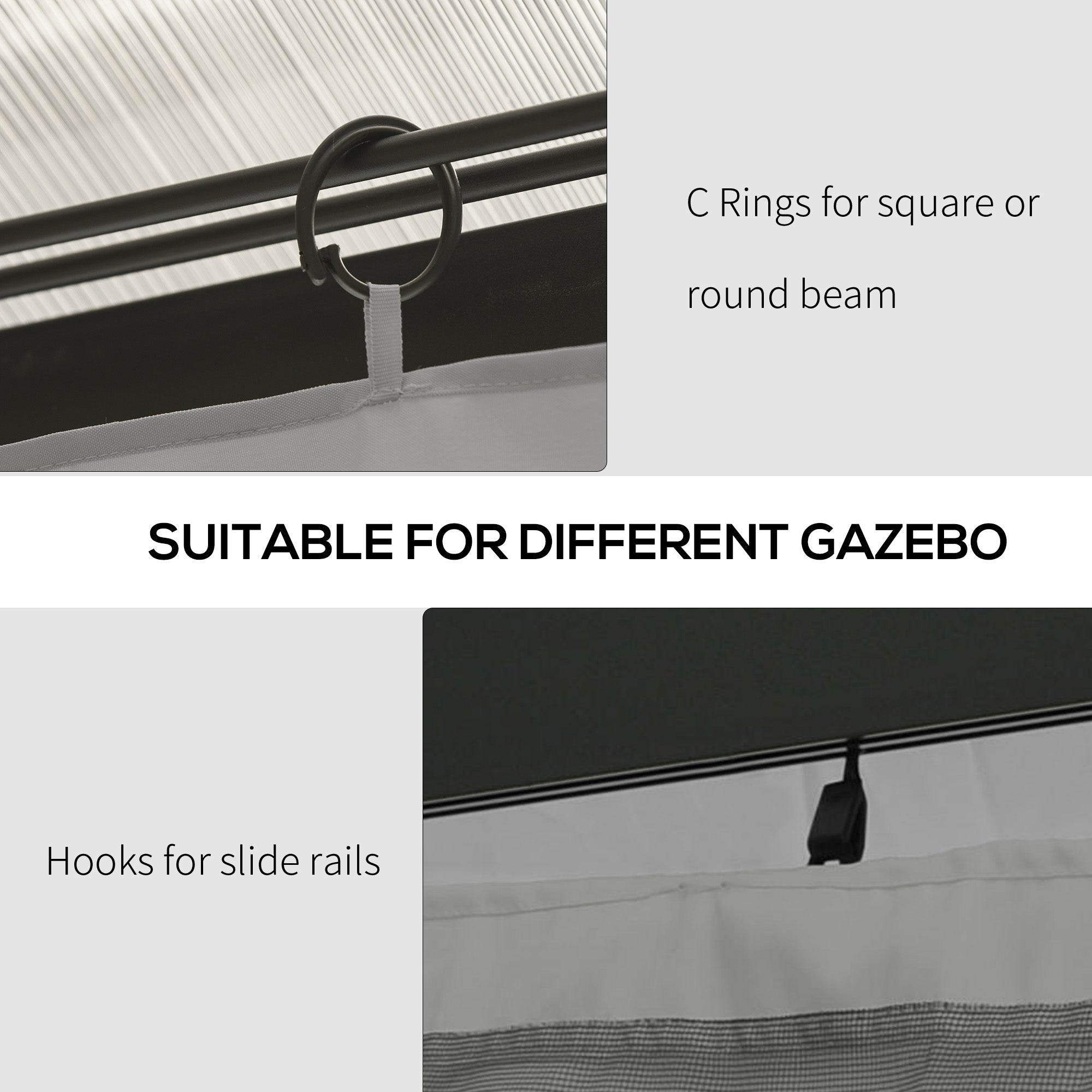 Replacement Gazebo Curtains with Zipper, 4-Panel Universal Gazebo Privacy Sidewall for Most 10' x 13' Gazebo Canopy Pavillion, Hooks/C-Rings Included, Grey Gazebo Sidewalls at Gallery Canada