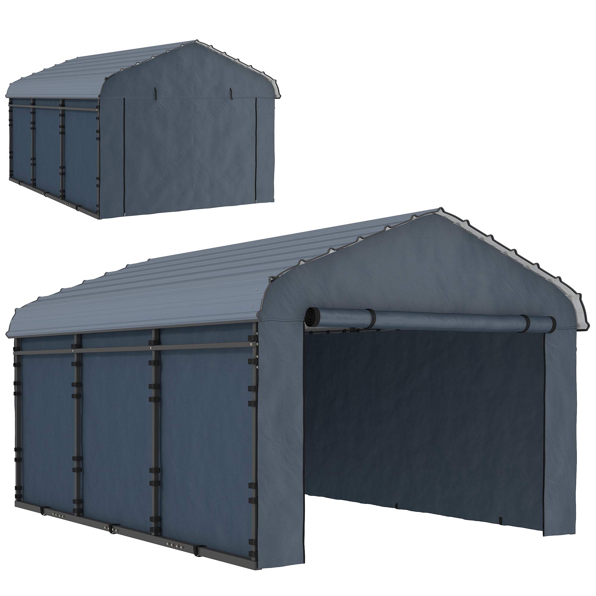 10' x 15' Metal Carport, Heavy Duty Garage Car Shelter with Galvanized Metal Roof and Removable Sidewalls, Dark Grey Car Shelters at Gallery Canada
