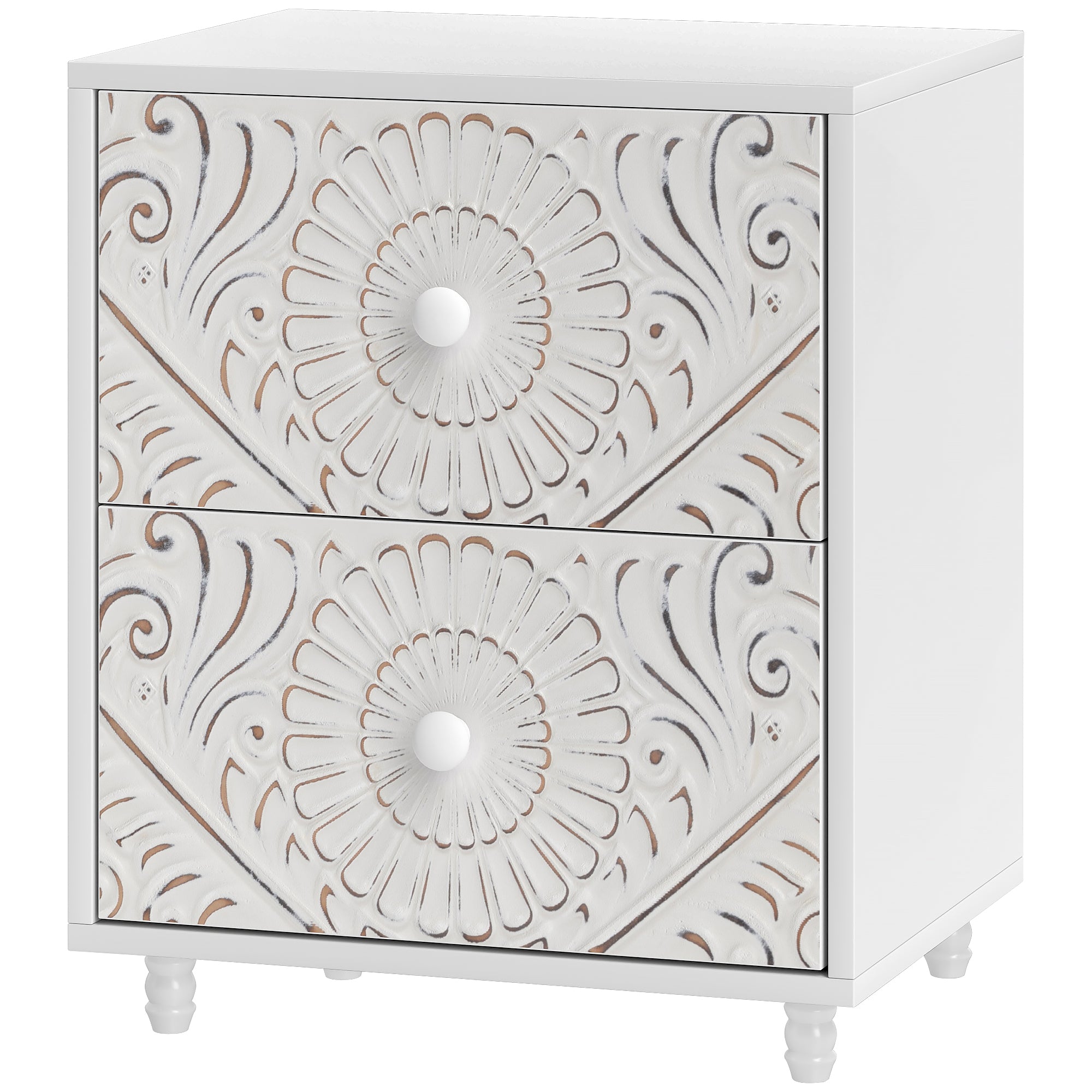 Mid-Century Bedside Table, Nightstand with 2 Drawers, Side End Table for Bedroom, White Bedside Tables White at Gallery Canada