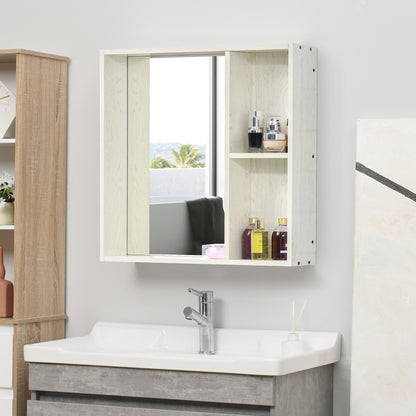 31.5 Inch x 25.5 Inch Medicine Cabinet with Mirror, 2-Tier Storage Shelf, Wall Mounted Bathroom Mirror Cabinet, White Mirror Medicine Cabinets   at Gallery Canada