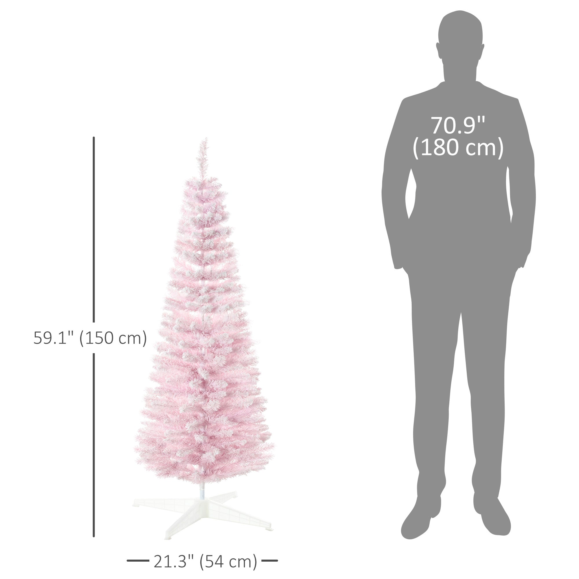 5ft Flocked Christmas Tree, Pencil Artificial Christmas Tree with Realistic Branches, Pink Pencil Christmas Trees   at Gallery Canada