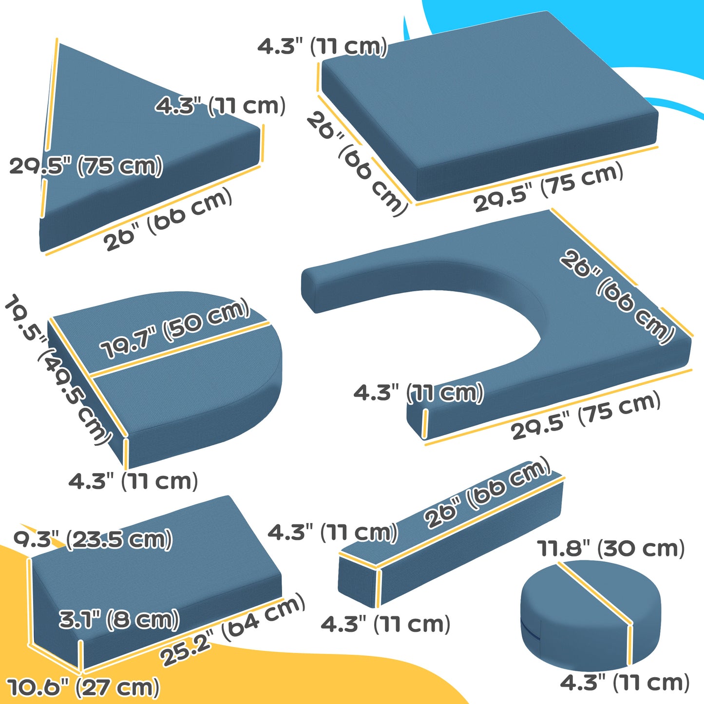 12-Piece Modular Kids Play Couch Building Fort for Playroom Bedroom, Convertible Kids Sofa, Blue Kids Chairs & Seating   at Gallery Canada