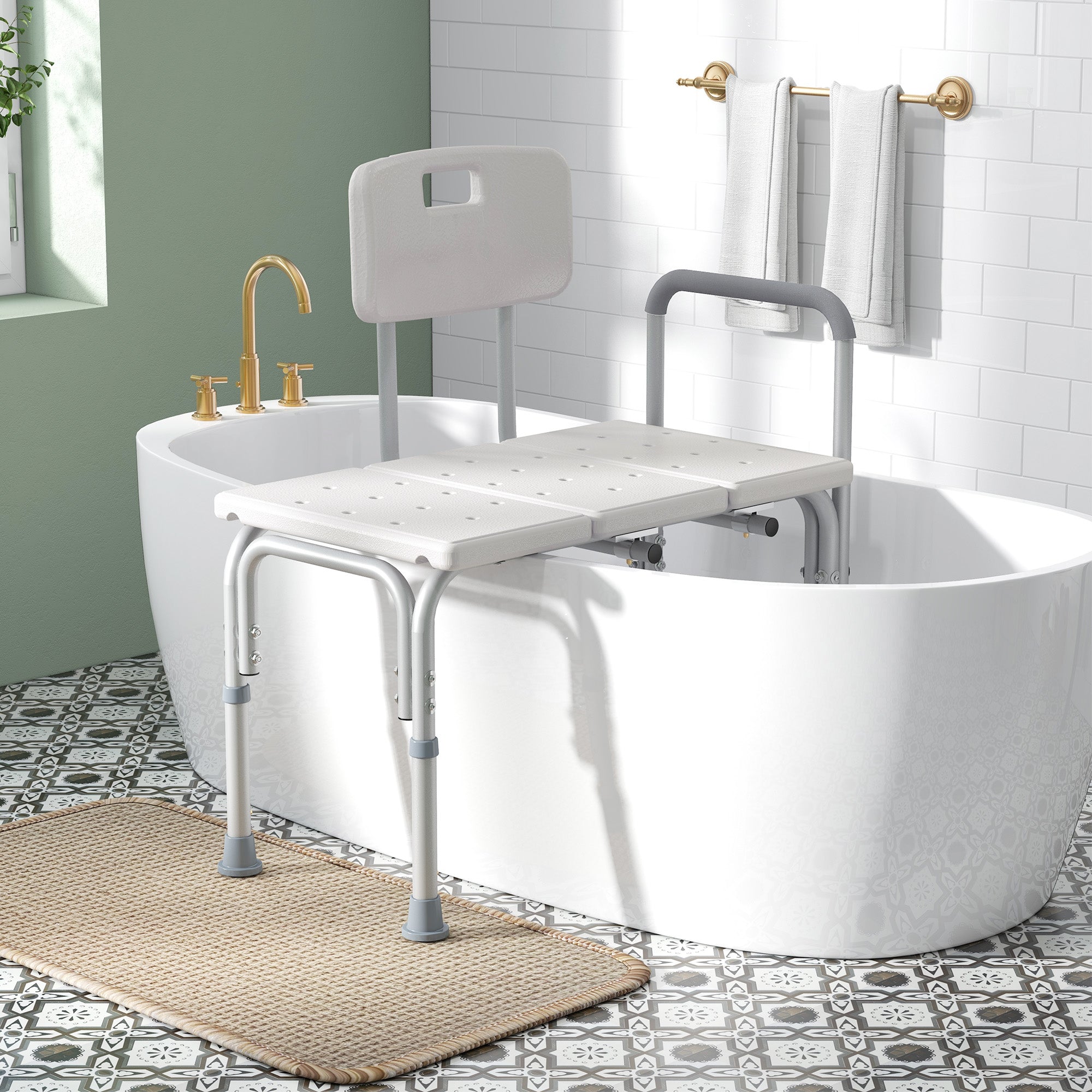 6-Level Adjustable Bath and Shower Transfer Bench Aluminum Chair with Non-Slip Feet, Armrest &; Backrest White Bath Chairs at Gallery Canada
