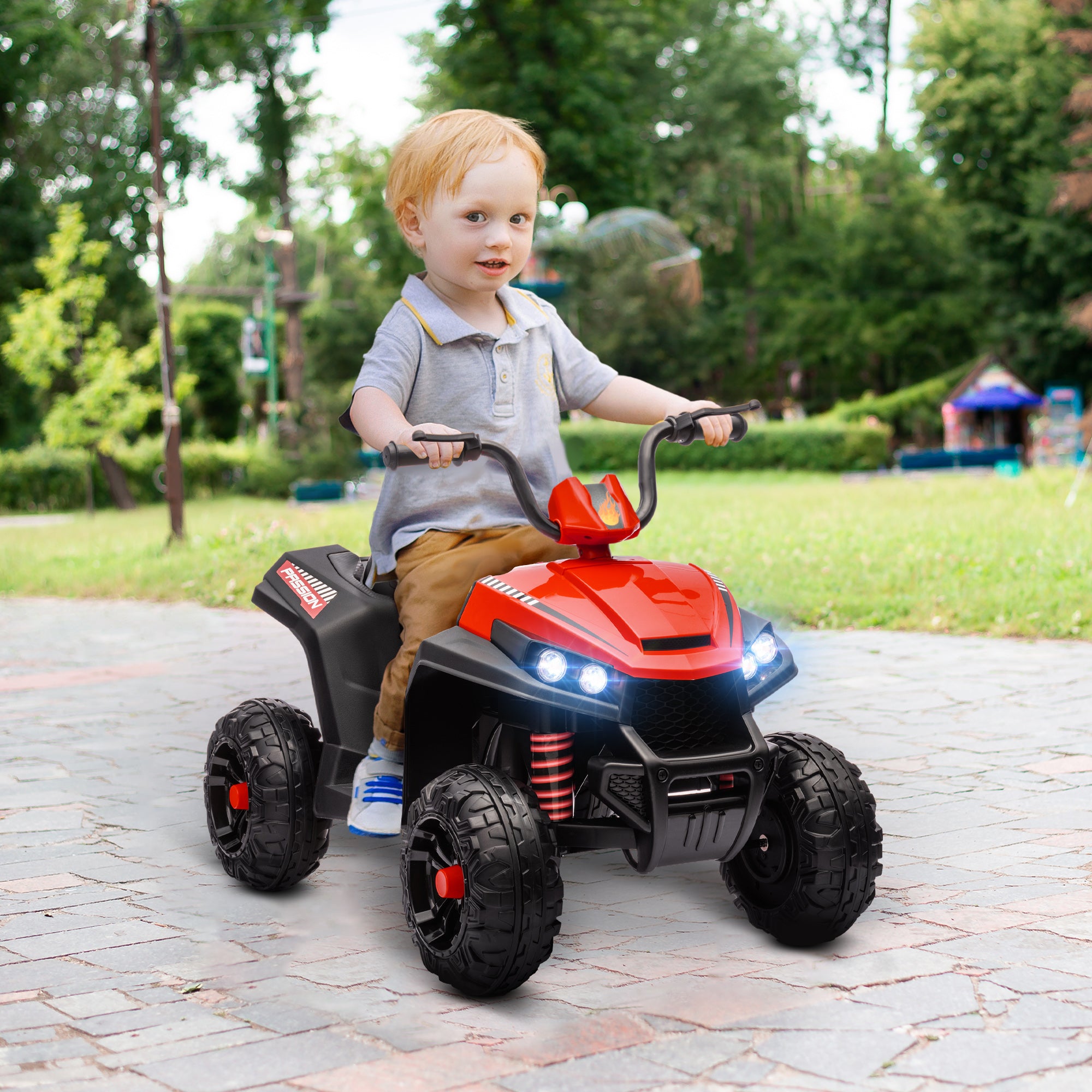 12V Kids ATV with Four Wheels Spring Suspension, Forward &; Backward, LED Light, MP3, Music, Red Electric Ride On Toys   at Gallery Canada