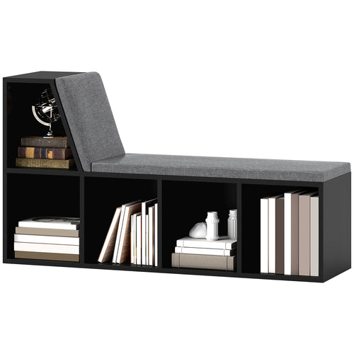 Multi-Purpose Bookshelf with 5 Cubes, 5-Cubby Bookcase with Cushioned Reading Nook and Storage Shelves, Distressed Black