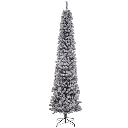 6ft Flocked Christmas Tree, Pencil Christmas Tree with Realistic Branch Tips, Folding Metal Stand, Black Pencil Christmas Trees   at Gallery Canada