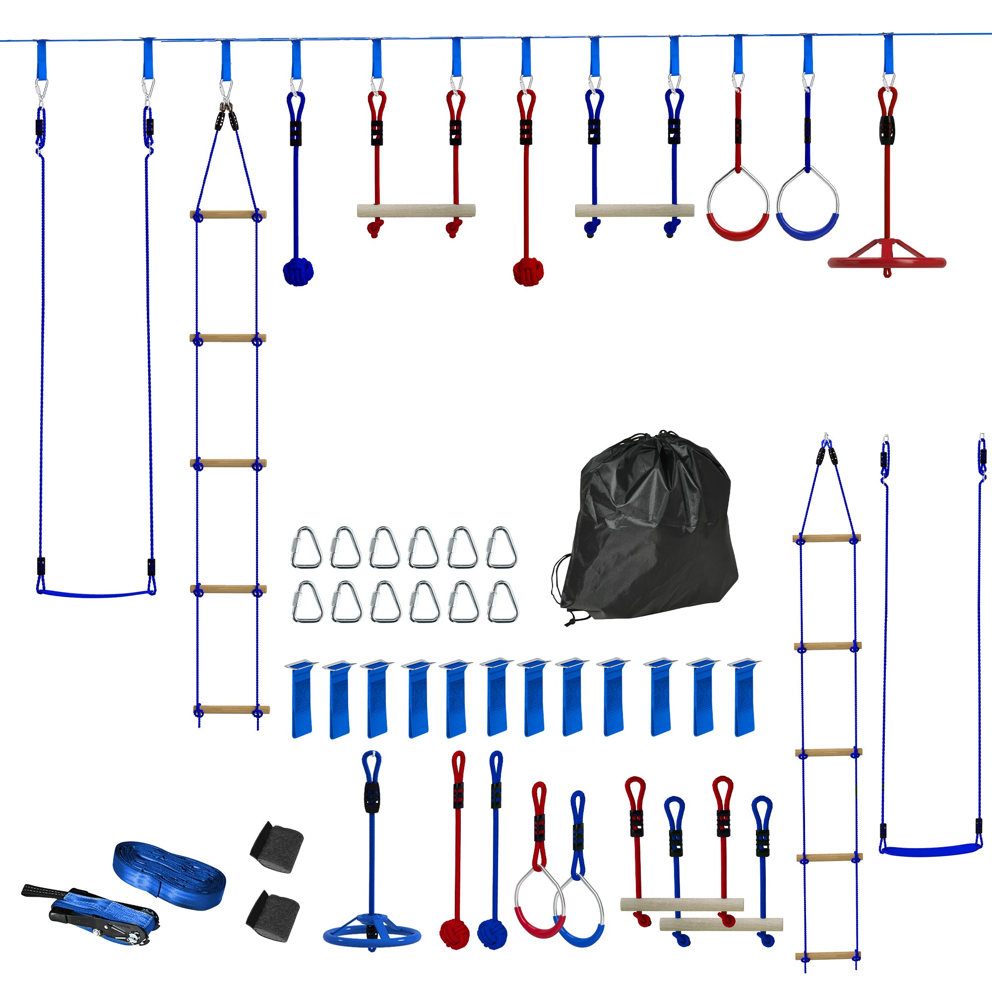 32.8' Ninja Warrior Obstacle Course for Kids 3-6 Years, with Swing, Monkey Bars, Climbing Ladder, Gym Rings, Blue Gym Sets & Swings Blue at Gallery Canada