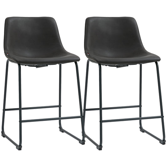 Counter Height Bar Stools Set of 2, Vintage PU Leather Bar Chairs, Kitchen Stool with Footrest, Dark Brown Bar Stools at Gallery Canada