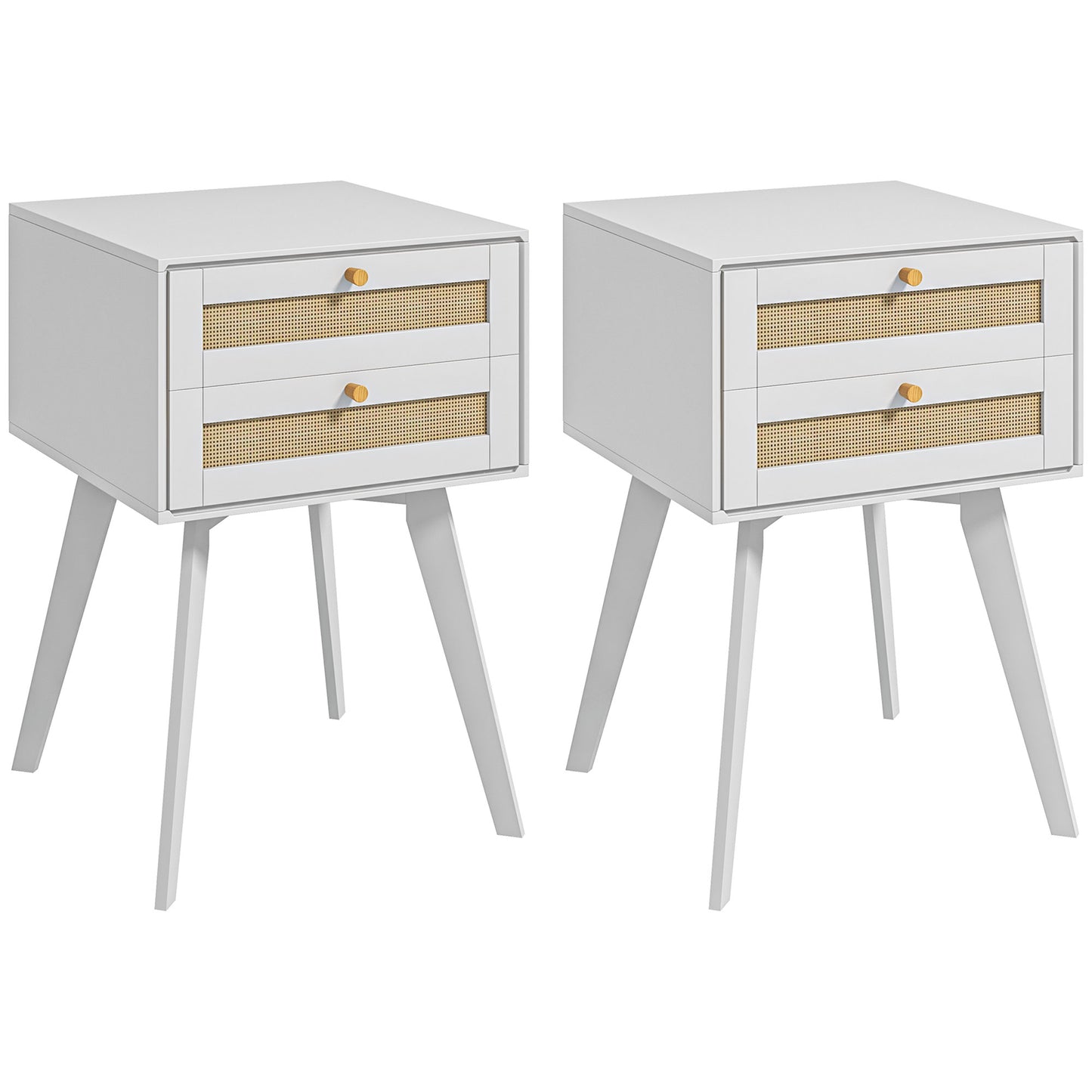 Soho Night Stands Set of 2, Bedside Tables with 2 Rattan Drawers, Square End Tables for Bedroom, Living Room Bedside Tables   at Gallery Canada