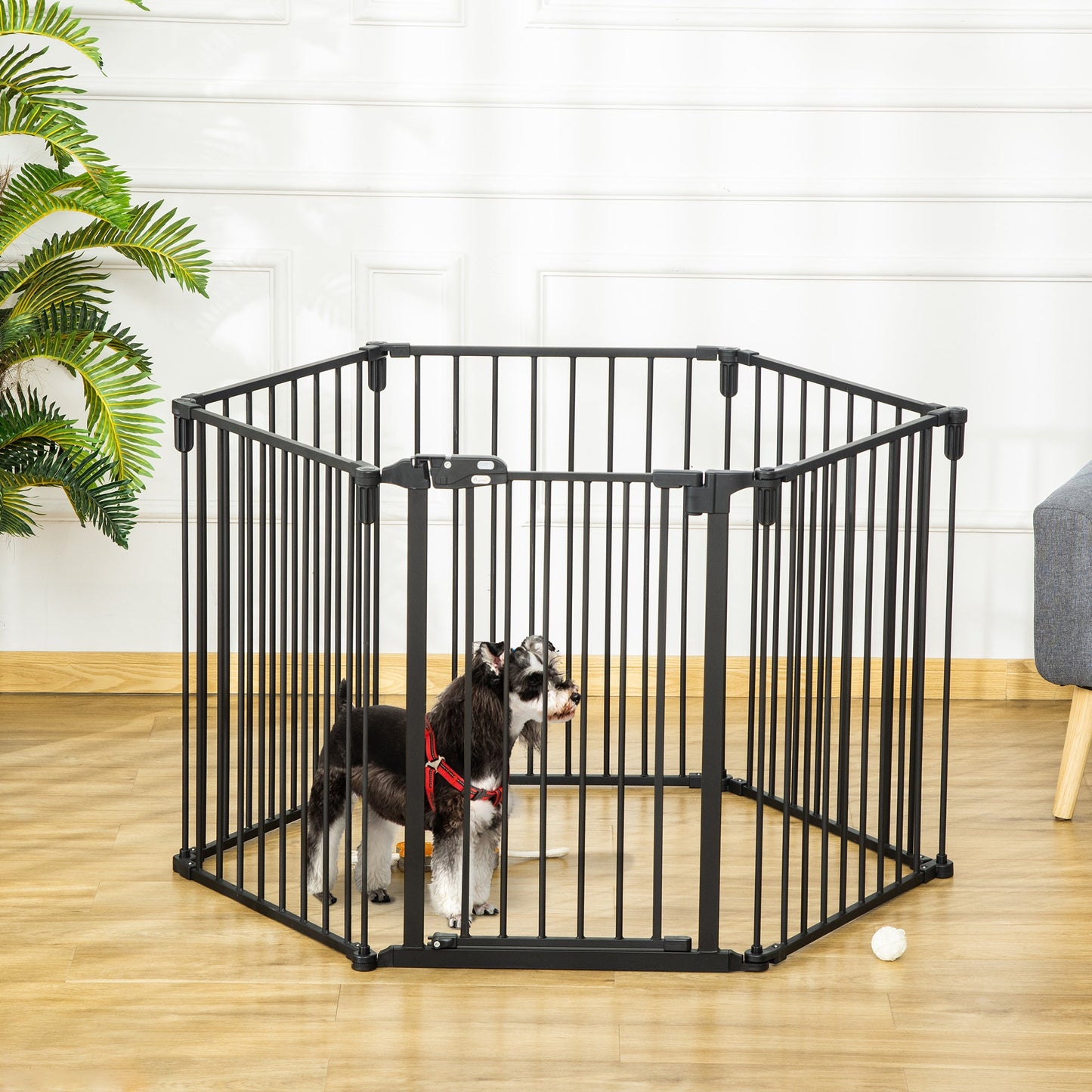 Dog Safety Gate 6-Panel Playpen Fireplace Christmas Tree Steel Fence Stair Barrier Room Divider Black Houses, Kennels & Pens   at Gallery Canada