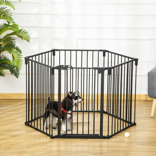 Dog Safety Gate 6-Panel Playpen Fireplace Christmas Tree Steel Fence Stair Barrier Room Divider Black