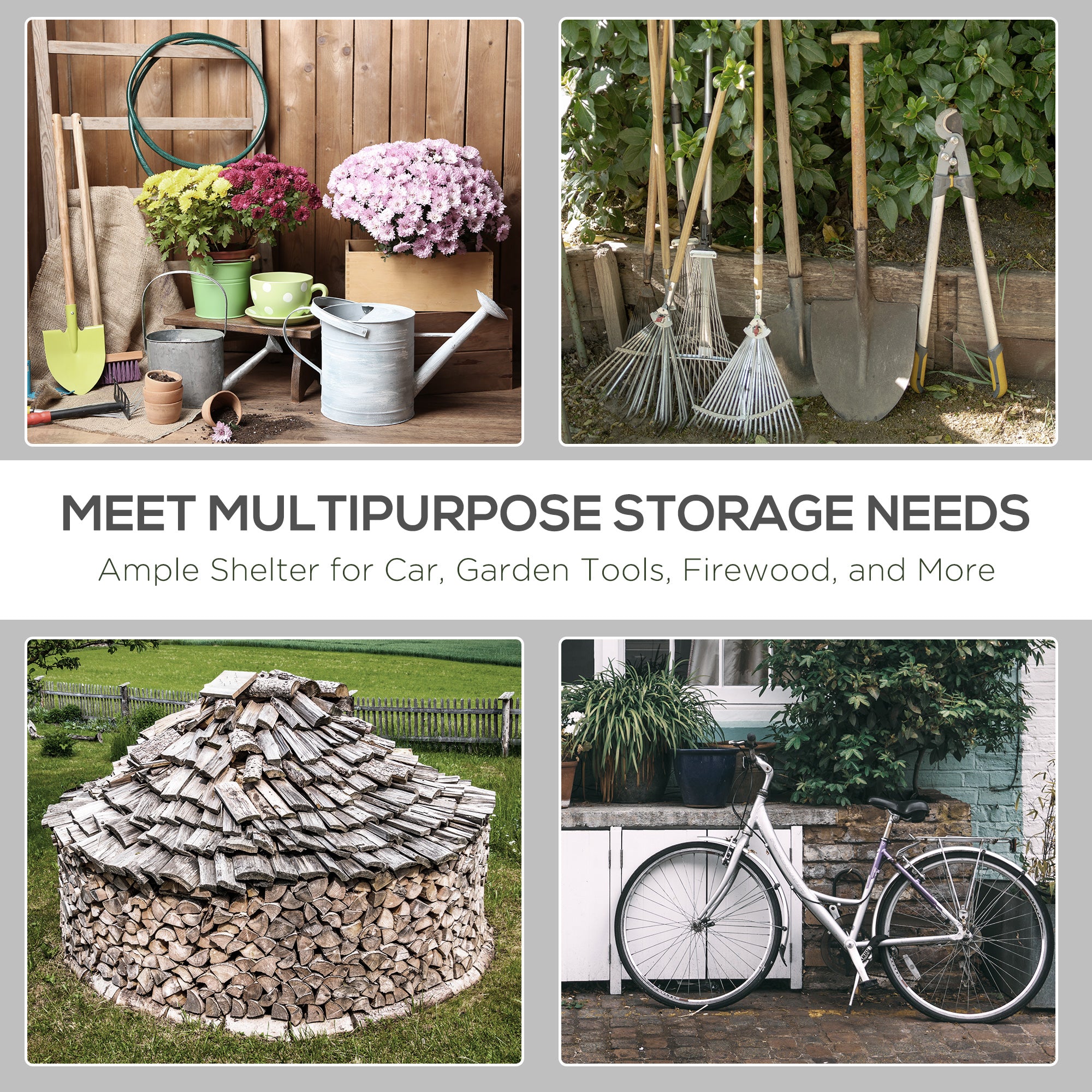 9.2' x 7.9' Garden Storage Tent, Patio Storage Shelter w/ Metal Frame and Double Zipper Doors, Dark Grey Car Shelters at Gallery Canada