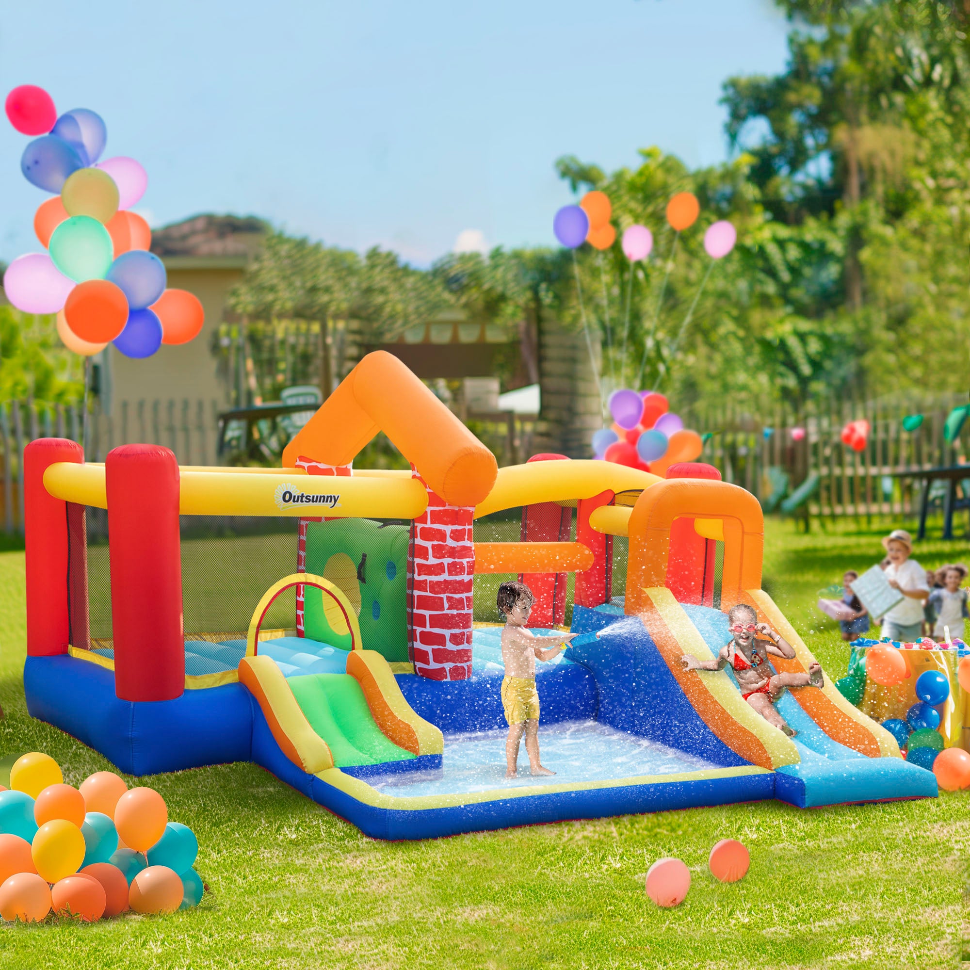 4 in 1 Kids Bounce House Castle-themed Extra Large Double Slides &; Trampoline Design Inflatable Pool Climbing Wall with Carrybag Air Blower Inflatables at Gallery Canada