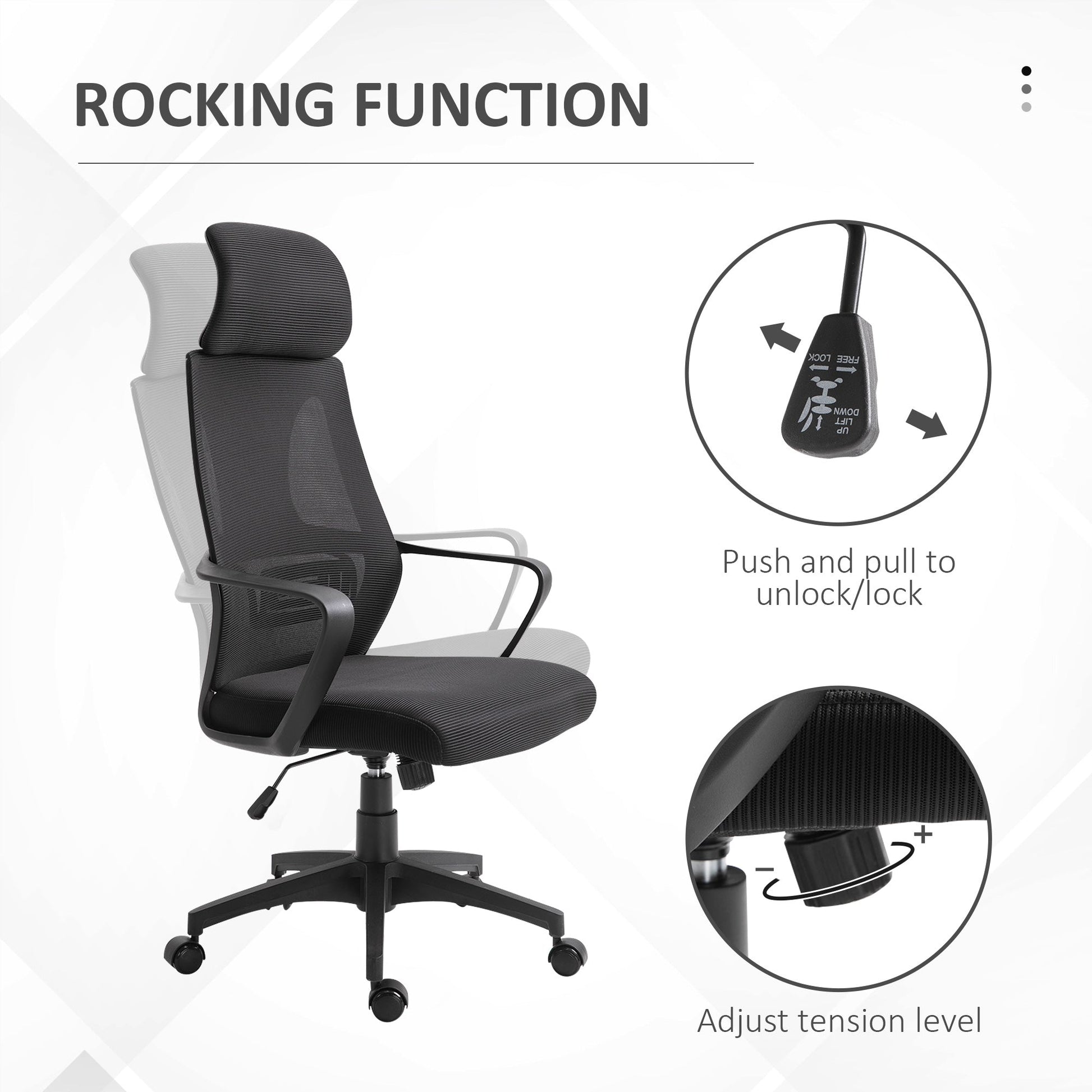 Breathable Office Chair with 2D Adjustable Headrest, Arm, Wheel, Mesh High Back Desk Chair, Black Task Chairs   at Gallery Canada