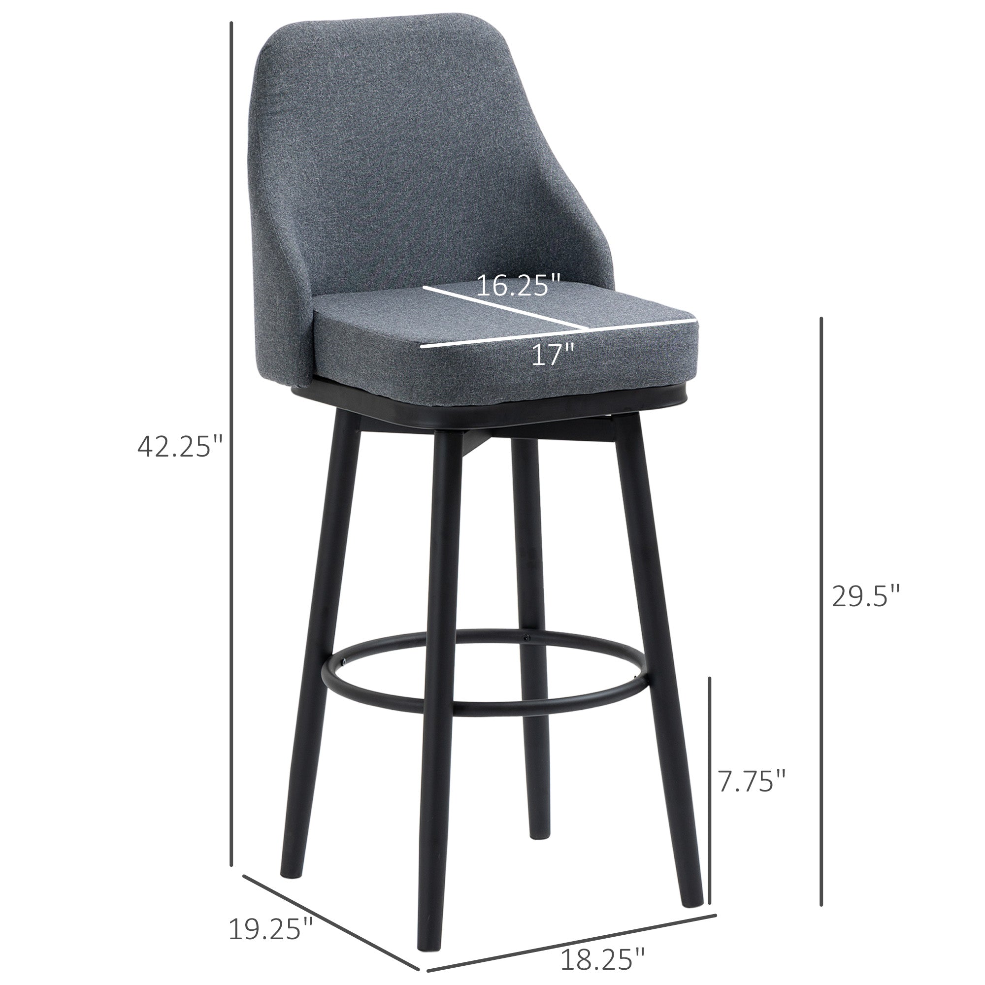 Extra Tall Bar Stools Set of 2, Modern 360° Swivel Barstools, Dining Room Chairs with Steel Legs Footrest, Charcoal Grey Bar Stools   at Gallery Canada