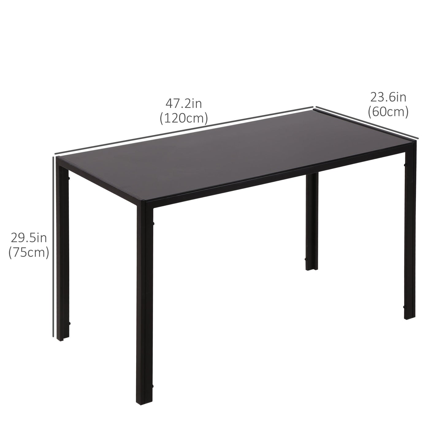 Rectangular Dining Table for 4 People, Modern Kitchen Table with Tabletop Tempered Glass and Metal Legs for Dining Room, Living Room, Black Bar Tables & Dining Tables   at Gallery Canada