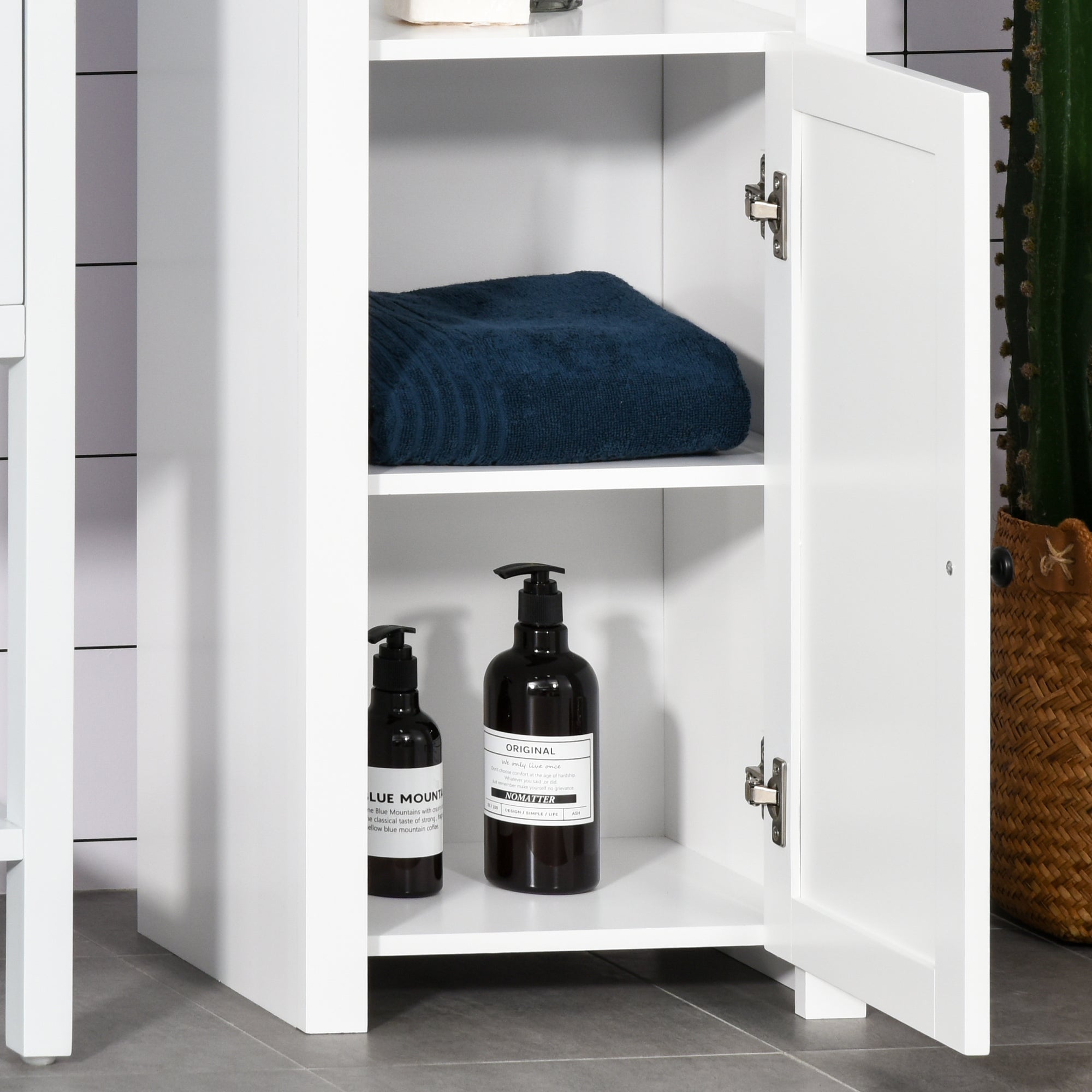 Tall Bathroom Cabinet, Freestanding Linen Cabinet with Open Shelves and 2 Cupboards, Narrow Storage Cabinet, White Bathroom Cabinets   at Gallery Canada