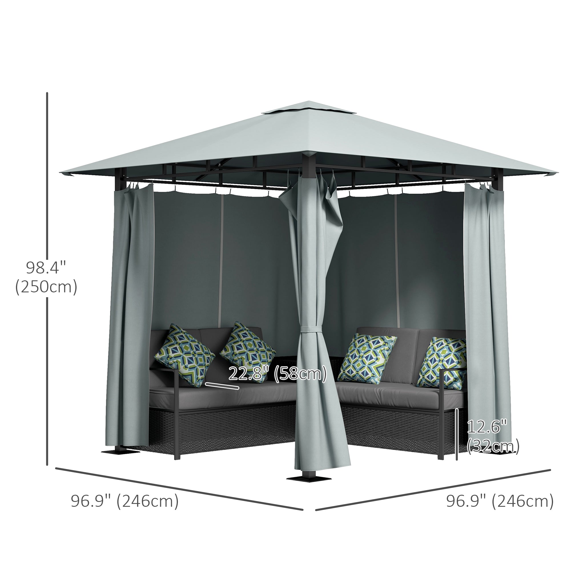 Patio Furniture Set with Gazebo, Outdoor PE Rattan Wicker Conversation Sofa with Storage Corner Table, Cushion, for Backyard, Porch, Poolside, Balcony, Grey Patio Furniture Sets at Gallery Canada