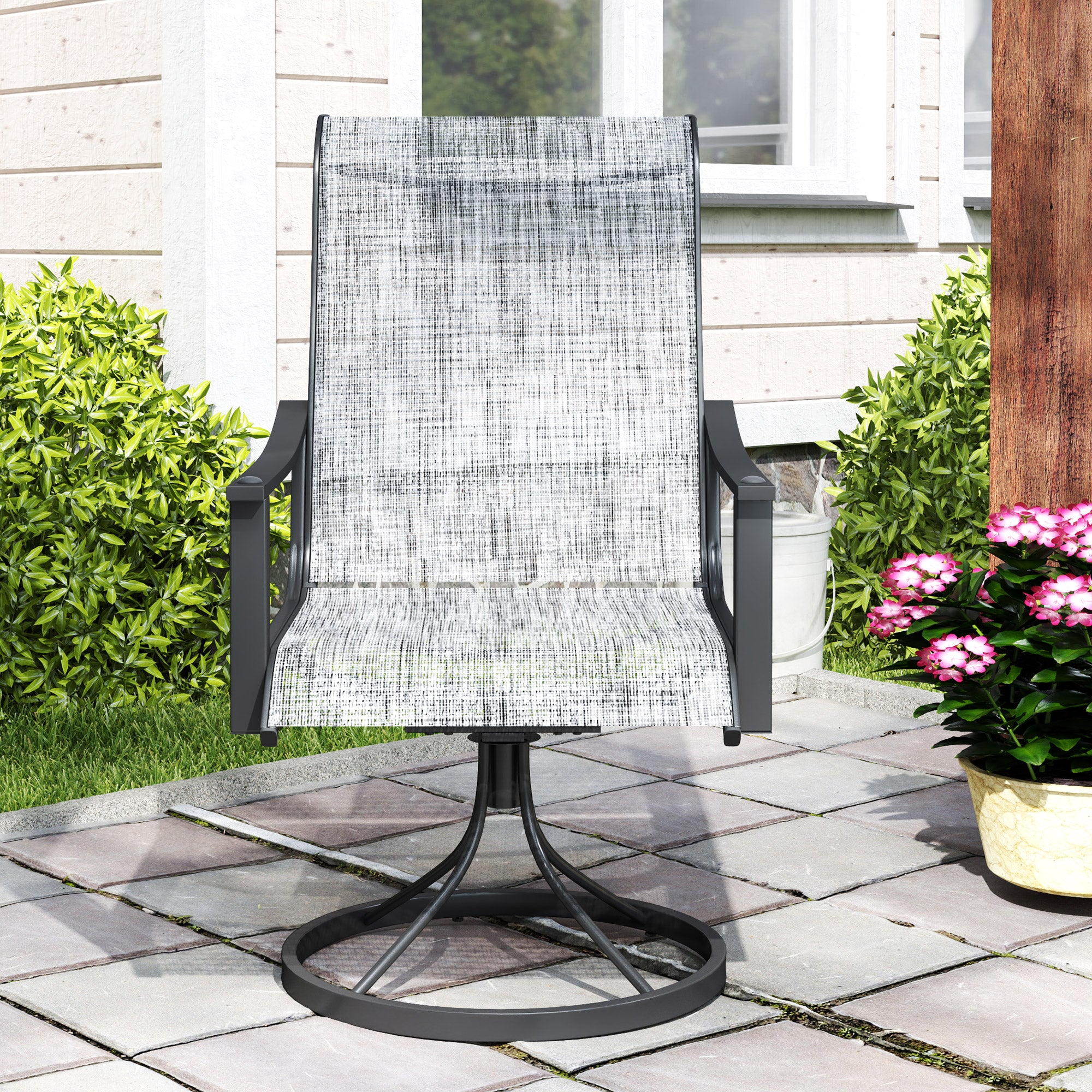 2 Pieces Rocking Swivel Patio Chairs, Mesh Outdoor Swivel Dining Chairs with High Back and Curved Armrests, Mixed Grey Bistro Sets at Gallery Canada