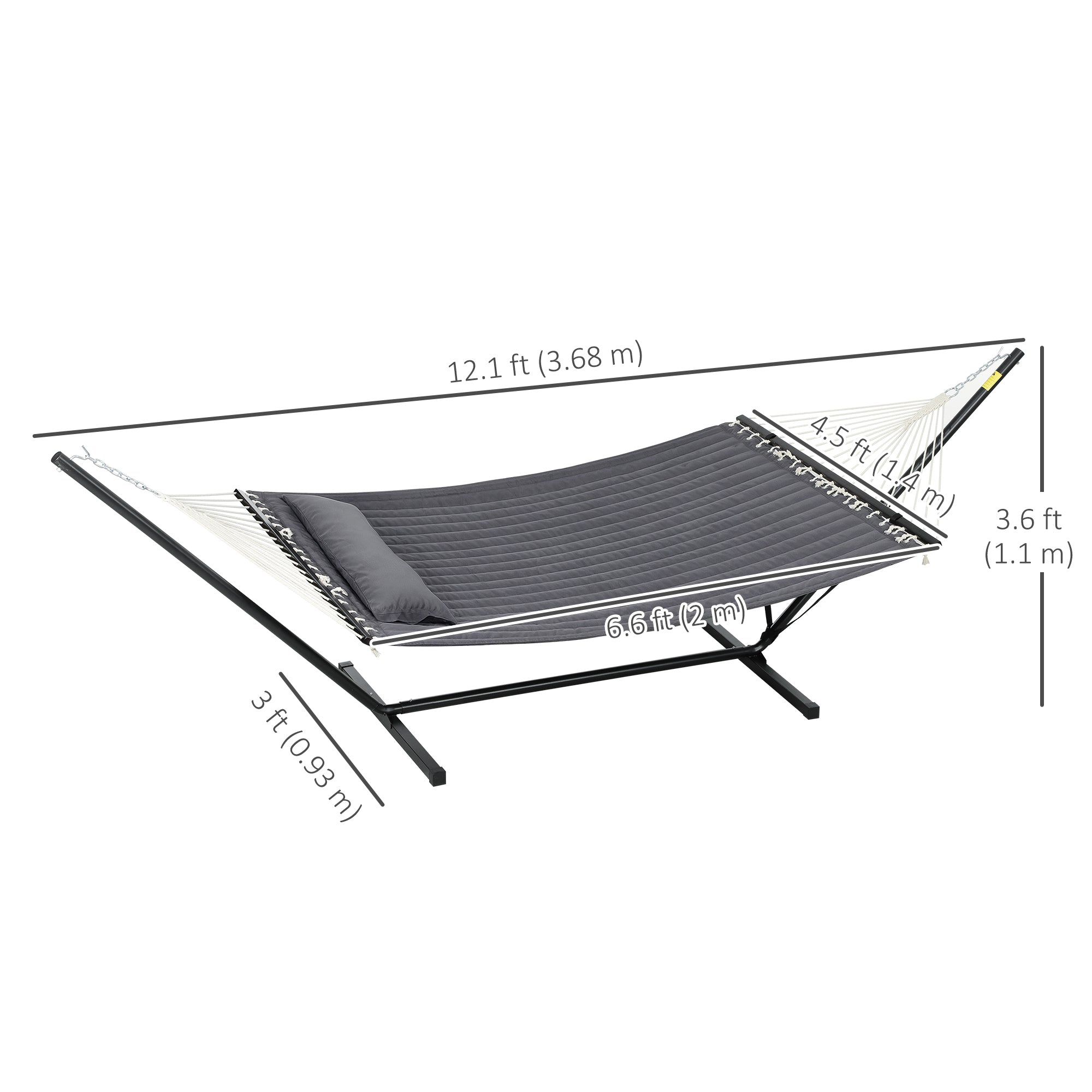 2 Person Hammock Quilted Double Hammock with Stand Pillow Spreader Bars for Outdoor Camping Beach, Dark Grey Camping Hammocks at Gallery Canada