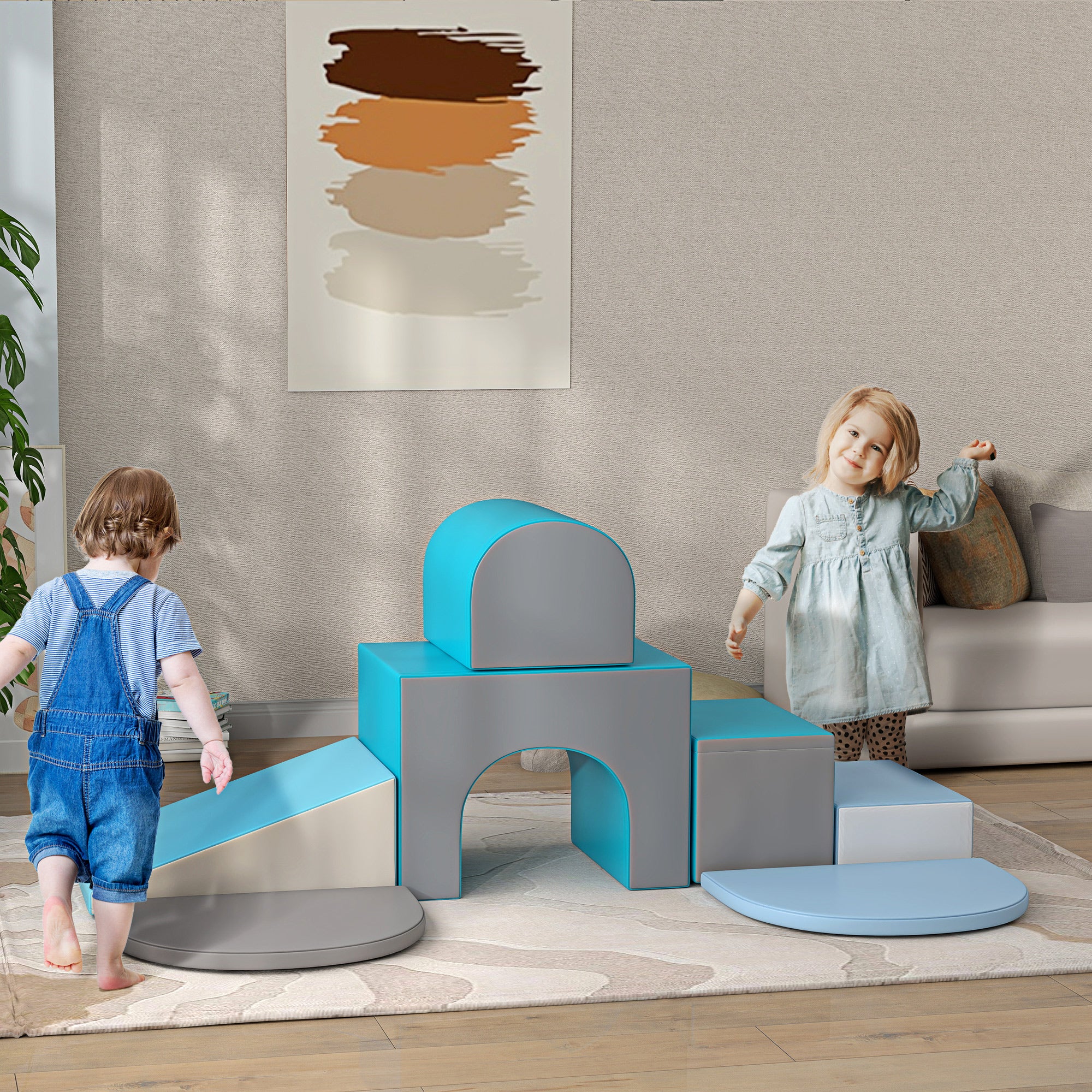 7 Piece Indoor Soft Play for Toddlers Climb and Crawl - Blue/ Grey Baby Gym & Playmats at Gallery Canada
