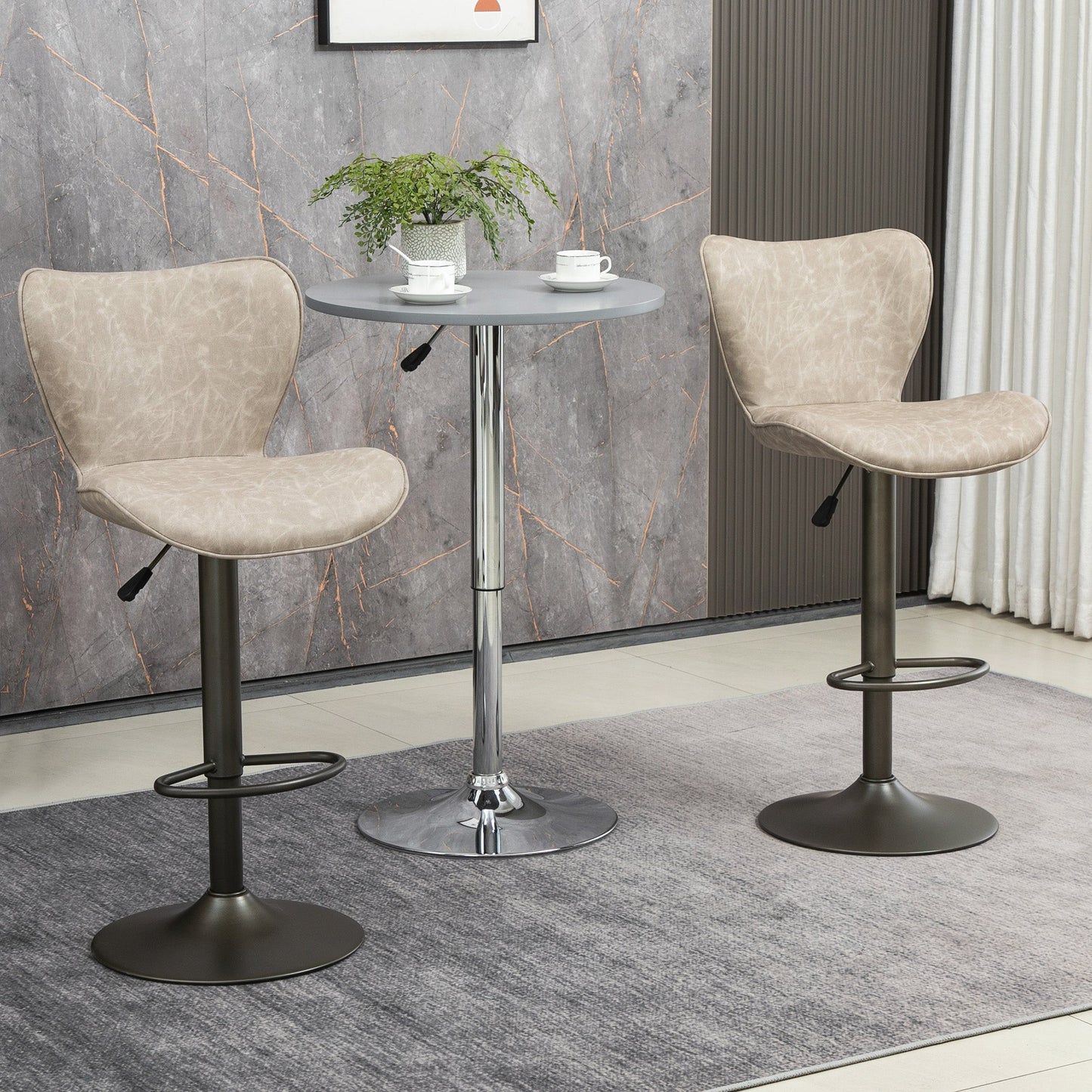 Swivel Bar Stools Set of 2, Adjustable Counter Height Bar Stools with Round Steel Base, Footrest, ‎Light Grey Bar Stools   at Gallery Canada