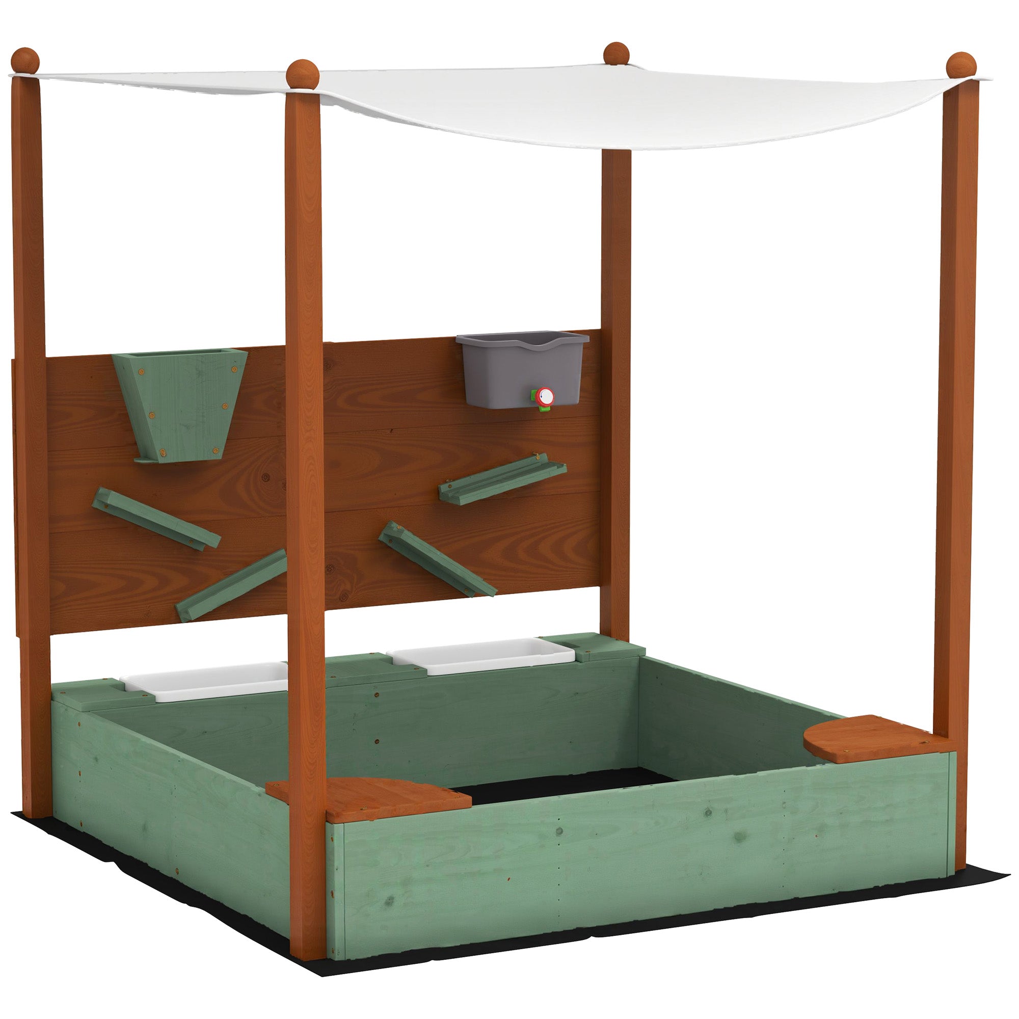Wooden Kids Sandbox with Canopy, Sand Wall, Bottom Liner, for 3-6 Years, 46