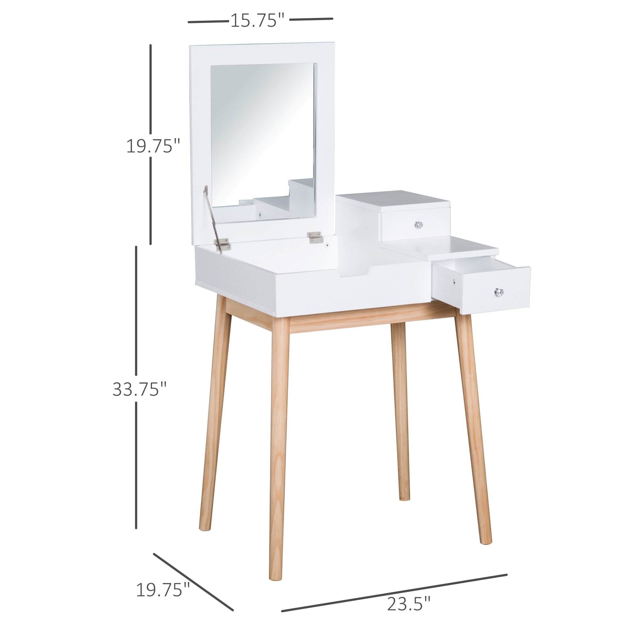 Vanity Desk with Mirror, Modern Dressing Table with Mirror, Make Up Desk with Flip-up Top, 2 Drawers, White Dressing & Vanity Tables   at Gallery Canada