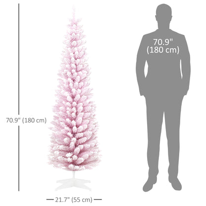 6ft Flocked Christmas Tree, Pencil Artificial Christmas Tree with Realistic Branches, Pink Pencil Christmas Trees   at Gallery Canada