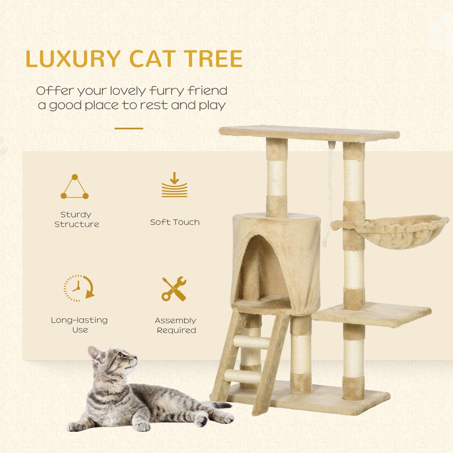 37.8” Cat Activity Tree Tower Center Scratching Pet Furniture Brown Cat Towers   at Gallery Canada