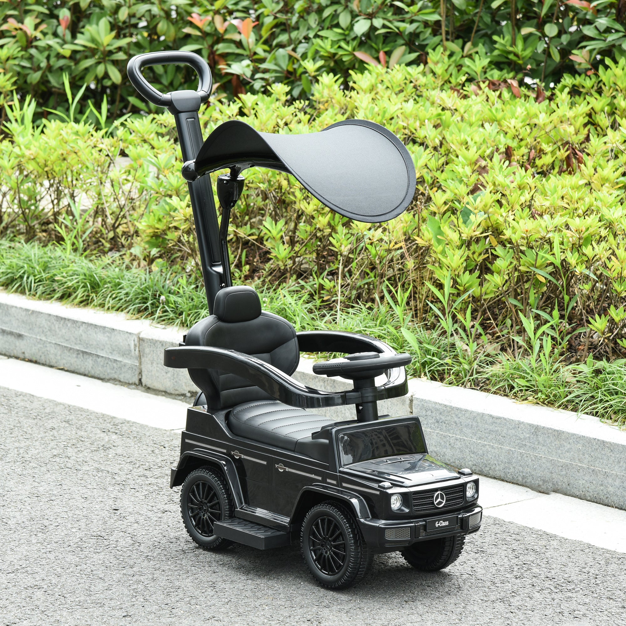 Mercedes-Benz G350 Licensed Push Car, 3-in-1 Toddler Sliding Car with Horn, Steering, Foot Rest, Seat Storage, Black Push Cars for Toddlers at Gallery Canada